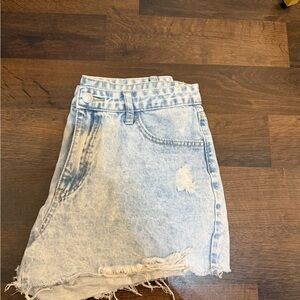 Distressed Light Blue Denim Shorts